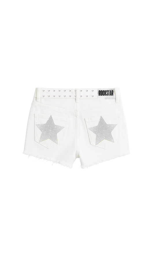 SHORT BLANCO MID RISE PLATEADO