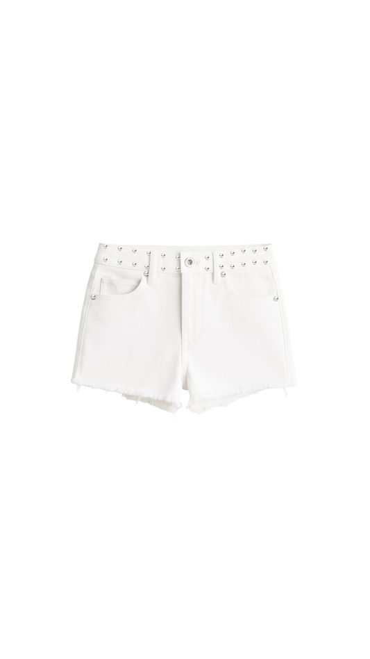 SHORT BLANCO MID RISE DORADO FUCSIA