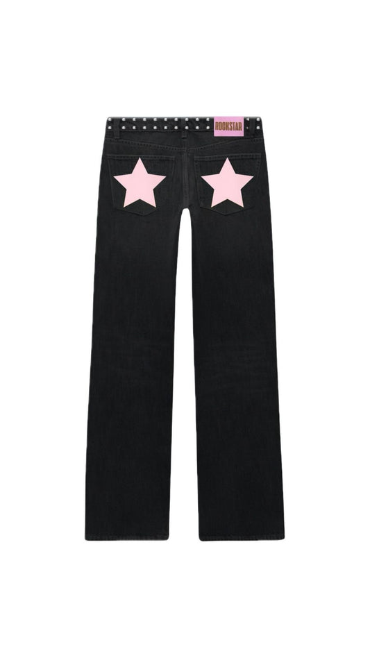 JEANS LOW RISE PINK STAR